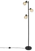 Lampa de podea de design neagră cu auriu cu 3 lumini reglabile - Mesh