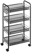 HOMCOM Cărucior Utilitar cu 4 Niveluri, Design Rulant cu Coșuri de Plasă și Cârlige, 45x26.5x84cm, Ideal pentru Bucătărie și Birou | Aosom Romania