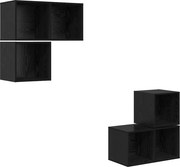 vidaXL Set comodă TV Pe perete 4 pcs Stejar Negru Lemn compozit