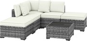 Outsunny Set Mobilier de Grădină din Ratan, 6 Piese, Fotoliu Colțar, Canapele fără Brațe, Suporturi pentru Picioare și Măsuță, Gri Amestecat | Aosom Romania