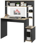 HOMCOM Oficiu cu 3 Rafturi, Birou din Lemn cu Suport CPU, 114x45x138 cm, Gri și Lemn Natural | Aosom Romania