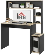 HOMCOM Oficiu cu 3 Rafturi, Birou din Lemn cu Suport CPU, 114x45x138 cm, Gri și Lemn Natural | Aosom Romania