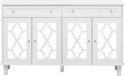 Bufet cu patru uși oglinzite, comodă cu sertare și mânere din cristal, 140x40x83 cm, Alb