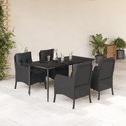 vidaXL Set mobilier de grădină cu perne, 5 piese, negru, poliratan
