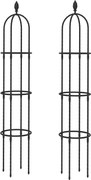 Outsunny Set de 2 Suporturi pentru Plante Cățărătoare înalte de 1,74 m, Suporturi din Oțel cu Decorațiuni, pentru Trandafiri, Roșii, Flori, Mazăre și Legume, Negru | Aosom Romania