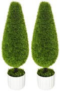 Set 2 Plante Artificiale cu Ghiveci de Ø12x16 cm, Muschi si Ciment, Plante Artificiale de 90cm din PE si Plastic, Verde-Alb HOMCOM | Aosom Romania