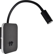 Lampă flexibilă de perete BASE LED/8W+LED/2W/230V, neagră/argintie