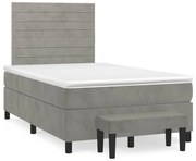 vidaXL Pat box spring cu saltea, gri deschis, 120x190 cm, catifea
