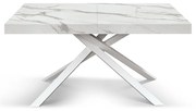 Masă Tifany extensibilă BLAT ALB MARMORAT - 160 cm / 90 cm / h 77 - ALB