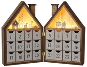 Calendar de Advent din lemn cu LED-uri Casa de Crăciun, 8x LED, 19 cm, 2x AAA