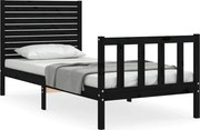 vidaXL Cadru de pat cu tăblie Small Single, negru, lemn masiv