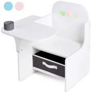 Set Masuta Cu Scaun Incorporat pentru Copii 3 In 1, Din Lemn Mdf, Varsta 3-6 ani Alb si Gri