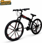 Bicicleta Caraiman, pliabila, roti 26 inch, cu dubla suspensie, frane pe disc, rosie