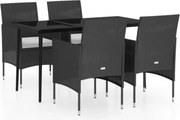 vidaXL Set masă pentru grădină, 5 piese, cu perne, negru