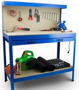 Banc de lucru metalic pentru atelier, 115x55x140 cm, cu spațiu de depozitare, albastru – HD15823