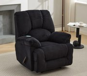 Fotoliu Masaj si Incalzire, Recliner, suport picioare extensibil, Textil, Negru