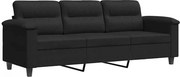 vidaXL Canapea cu 3 locuri, negru, 180 cm, țesătură microfibră