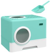 PawHut Litieră pentru Pisici cu Capac și Lopățică, Intrare Dublă și Tavă Detașabilă, 52x41x38.5 cm, Verde | Aosom Romania