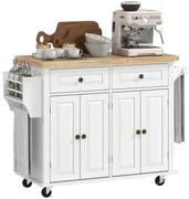 HOMCOM Carucior Bucatarie Sertare Dulapuri 4 Roti Lemn 111x44.5x82.5cm Alb | Aosom Romania