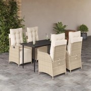 vidaXL Set mobilier de grădină cu perne, 5 piese, bej, poliratan