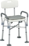 HOMCOM Scaun de Baie din Aluminiu Reglabil, cu Spătar și Brațe, Pernă Moale, Antialunecare, Alb | Aosom Romania