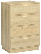 HOMCOM Comoda design boem din ratan cu 4 sertare, mobilier de depozitare pentru living, hol, intrare, lemn natural | Aosom Romania