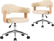 vidaXL Scaune de bucătărie pivotante, 2 buc., crem, piele artificială