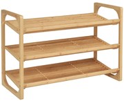 HOMCOM Suport pentru pantofi cu 3 niveluri, organizator de depozitare pantofi din bambus cu rafturi cu sipci, suport pentru pantofi ce poate sustine pana la 9 perechi de pantofi pentru intrare | Aosom Romania