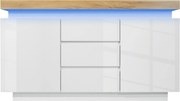 Comodă sideboard cu 2 uși și 3 sertare, iluminare LED, 140x39x81 cm, Alb