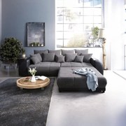 Canapea extensibilă dumonde cu 2 lăzi de depozitare si sezut confortabil din spuma high-density, Verona Magma Black 310x120 cm cu taburet inclus