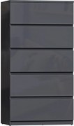 HOMCOM Comodă cu 5 sertare, mobilier de depozitare cu finisaj foarte lucios, închidere amortizată și silențioasă, 53 x 34 x 100 cm, gri | Aosom Romania