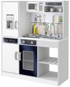 AIYAPLAY Set de Bucătărie de Jucărie din Lemn cu Aragaz cu Lumini și Sunete, Chiuvetă cu Circulație a Apei și Accesorii, Alb | Aosom Romania