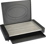 Gratar electric cu capac Oliver Voltz OV51015QC, 1800W, 35x22 cm, 12 nervuri, Тava grаsime, Negru