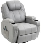 HOMCOM Fotoliu de Masaj și Reclinabil cu Suport pentru Picioare din Piele PU Gri | Aosom Romania