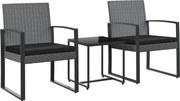 vidaXL Set mobilier de grădină cu perne, 3 piese, gri închis, PP ratan