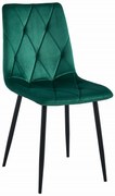 Scaun dining catifea LIBRA verde închis cu picioare negre