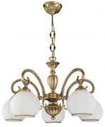 Candelabru cu 5 brate clasic design italian din alama, sticla 8400 RA-L. 8400/5