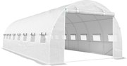 Outsunny Seră tunel de grădină 24 m² 8L x 3l x 2H m - 16 ferestre, ușă rulabilă cu fermoar, oțel galvanizat, prelată PE, Alb | Aosom Romania