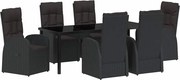 vidaXL Set de masă pentru grădină cu pernă 7 pcs Negru poliratan