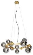 Suspensie Art Deco aurie cu sticla fumurie 12 lumini - David