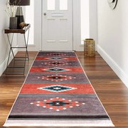 Traversa hol antiderapanta, 80x300 cm, poliester, rosu caramiziu, model etnic