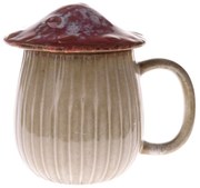 Cană din ceramică cu capac Mushroom, 550 ml, roșu