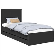 vidaXL Cadru de pat cu headboard Negru 90 x 190 cm Lemn Ingineresc