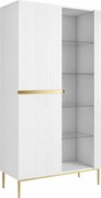 Vitrina Nicole 100 cm cu fata canelata - picioare alb mat / auriu