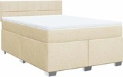 vidaXL Pat box spring cu saltea, crem, 140x200 cm, textil