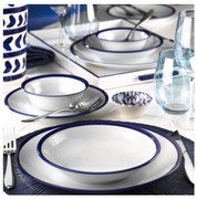 Set de veselă din porțelan, 24 piese, alb/albastru