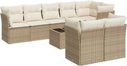vidaXL Set canapele de grădină, 9 piese, cu perne, bej, poliratan