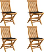 vidaXL Scaune de grădină cu perne negre, 4 buc., lemn masiv de tec
