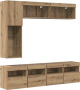 vidaXL Cabinet TV cu led 7 pcs Stejar Artizanal Lemn compozit