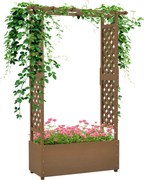 Outsunny Jardinieră cu treillis și arc, ghiveci pentru flori cu gaură de drenaj pentru plantă agățătoare, 112 x 41 x 180 cm, maro | Aosom Romania